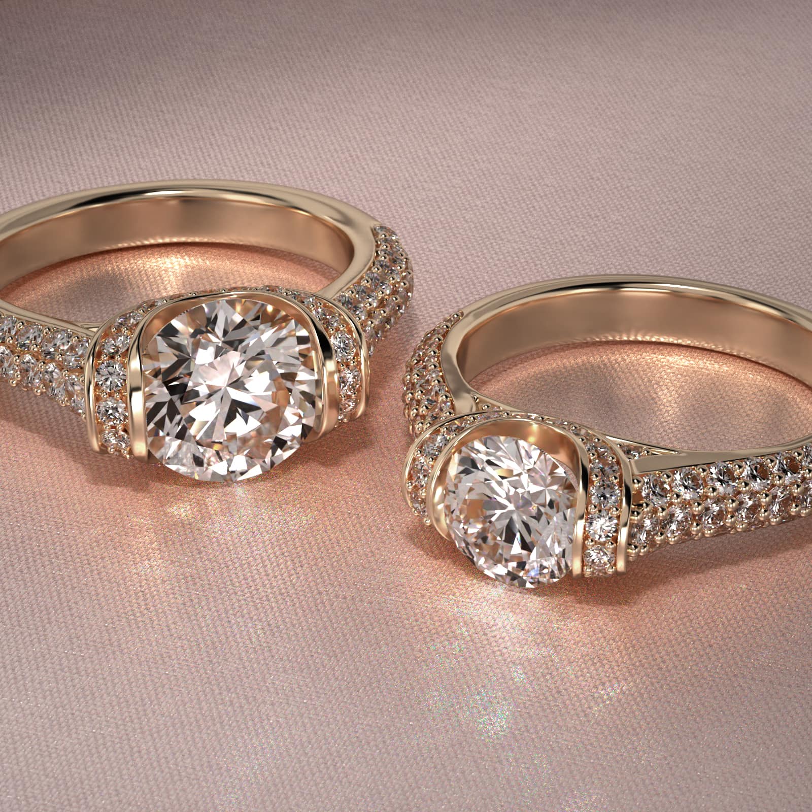 Half Bezel Diamond Pavé Engagement Ring In 18K Yellow Gold