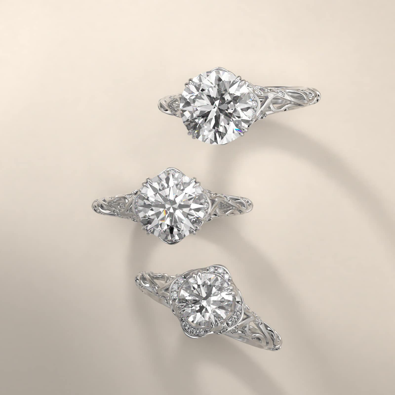 Diamond Filigree Vintage-Style Engagement Ring In 14K White Gold