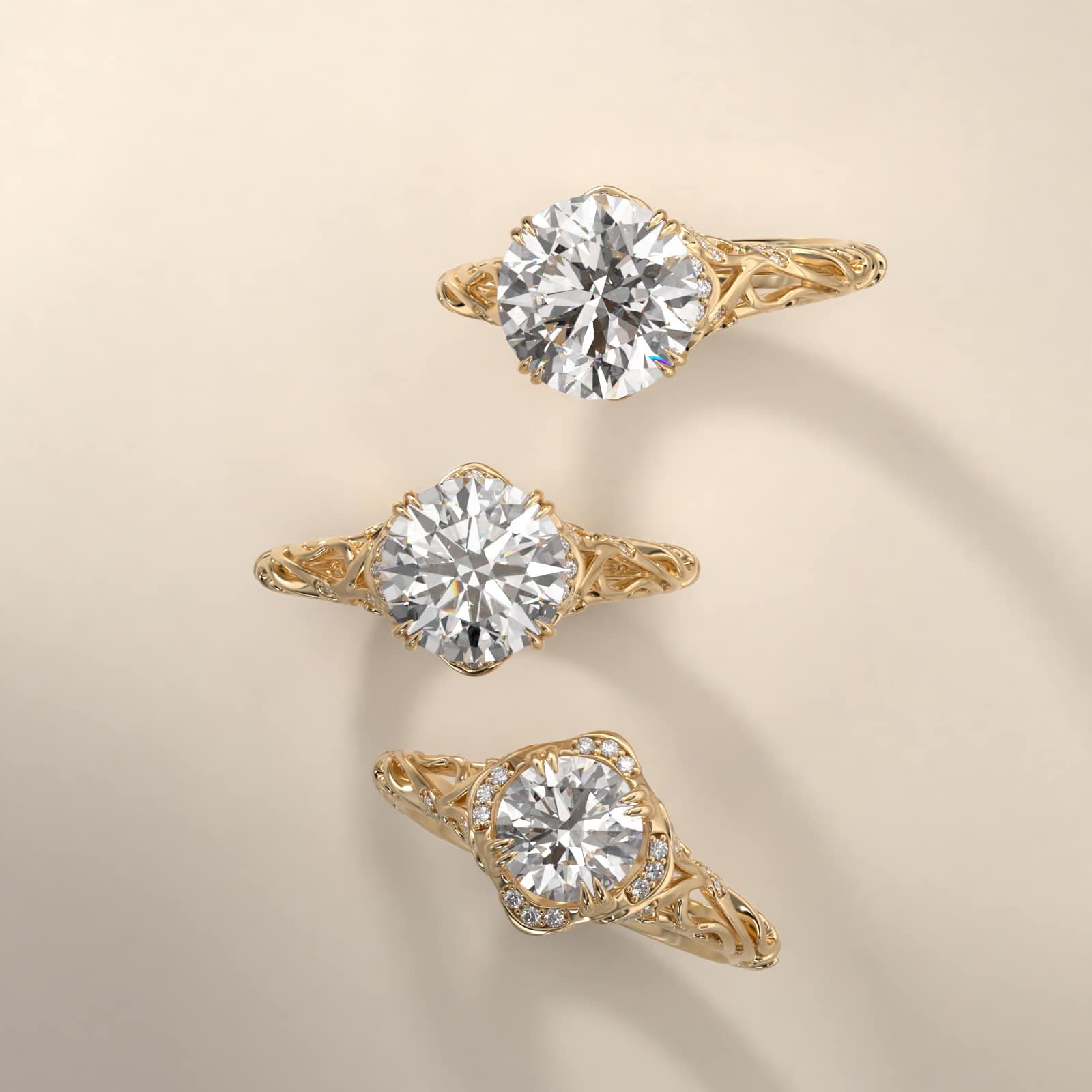 Diamond Filigree Vintage-Style Engagement Ring In 14K Yellow Gold