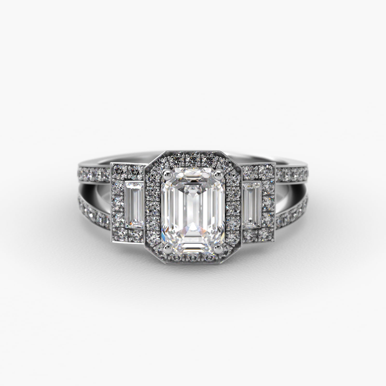 Platinum Emerald Three Stone Engagement Ring