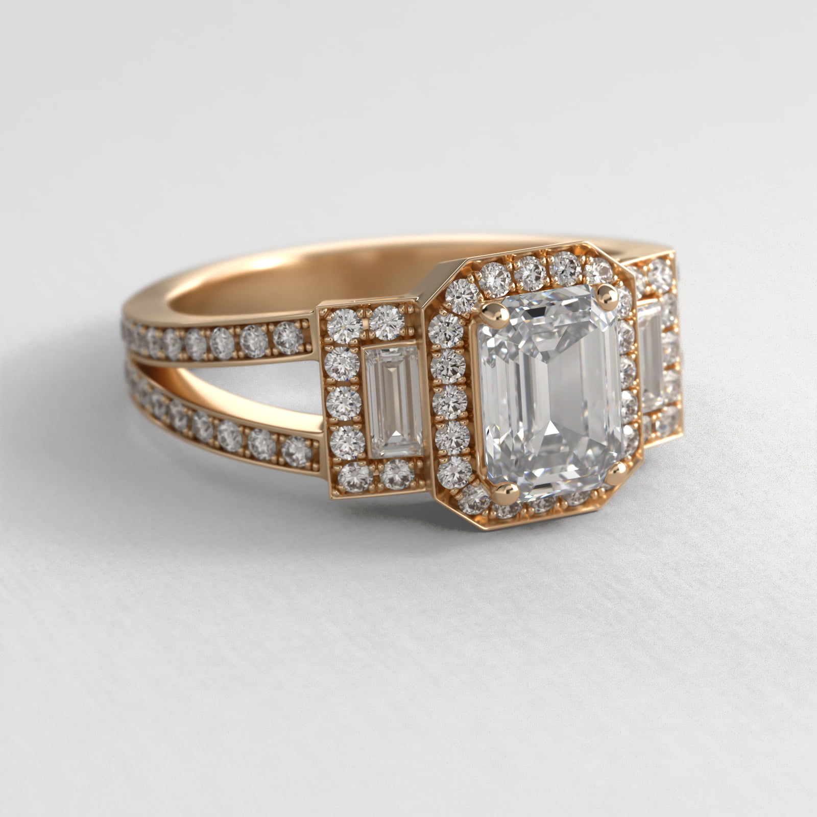 14K Yellow Gold Emerald Three Stone Engagement Ring