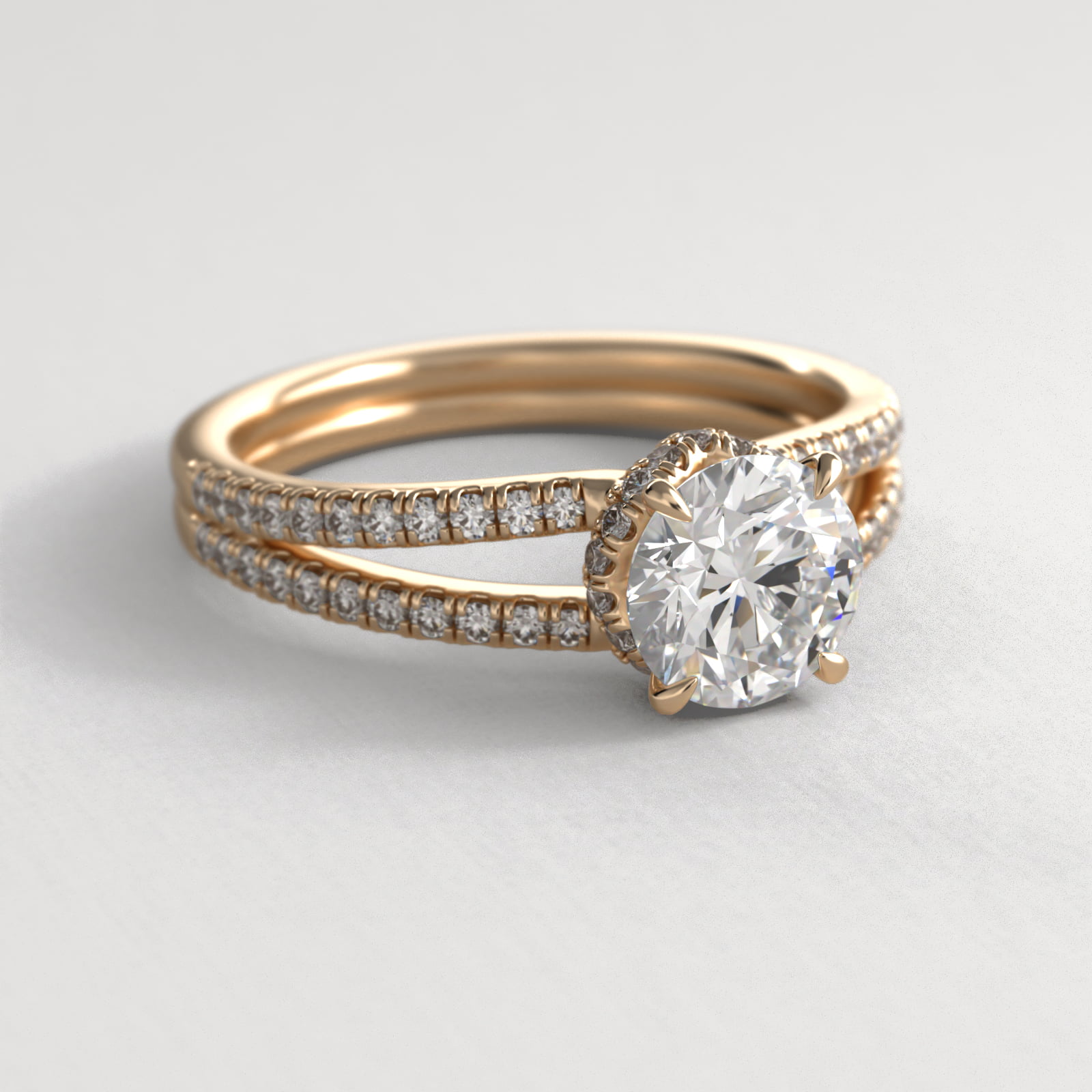 Split Shank Ribbon Diamond Pavé Engagement Ring In 14K Yellow Gold