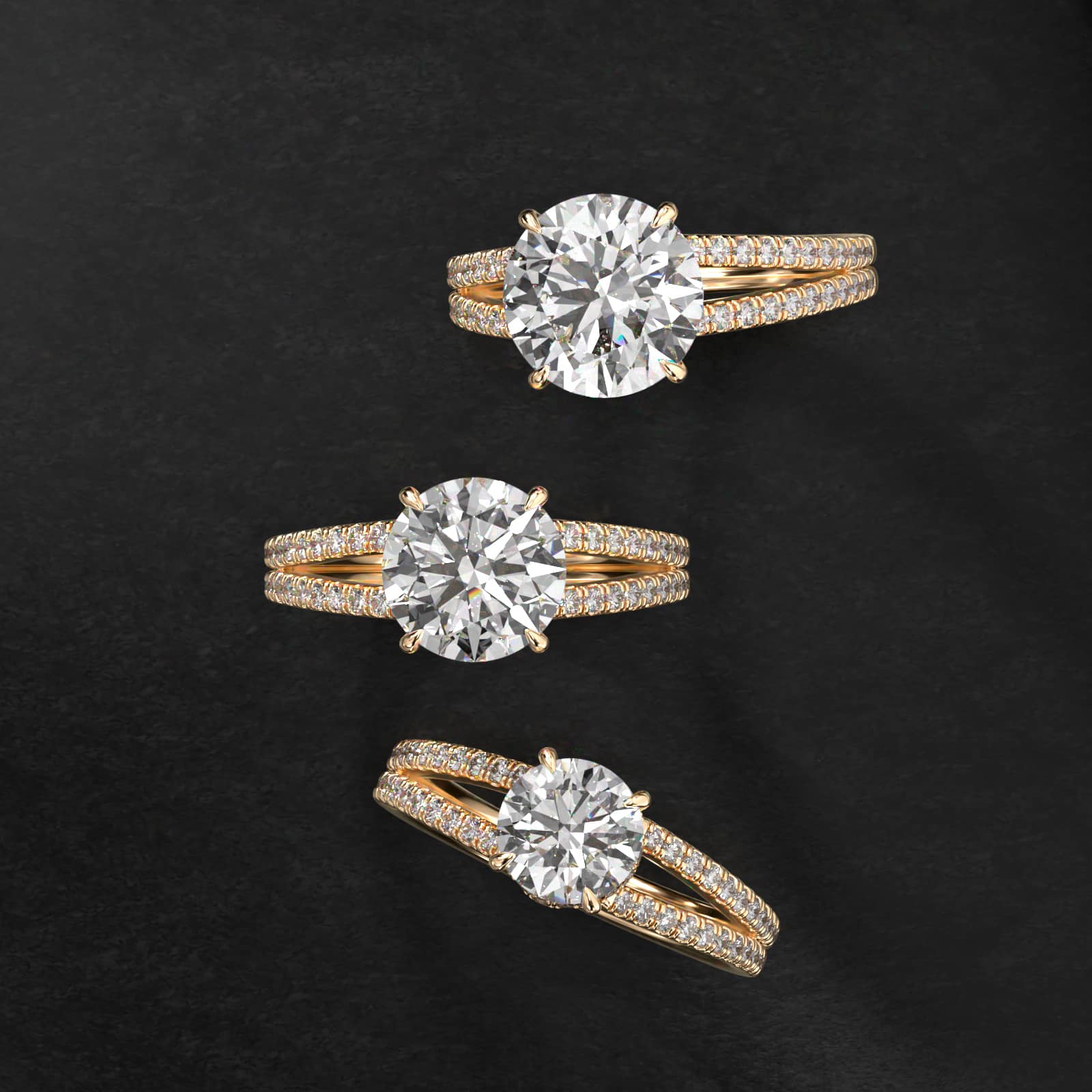 Split Shank Ribbon Diamond Pavé Engagement Ring In 14K Yellow Gold