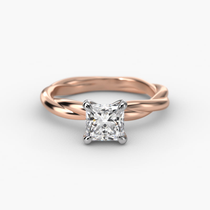 Rope Solitaire Engagement Ring In 14K Rose Gold