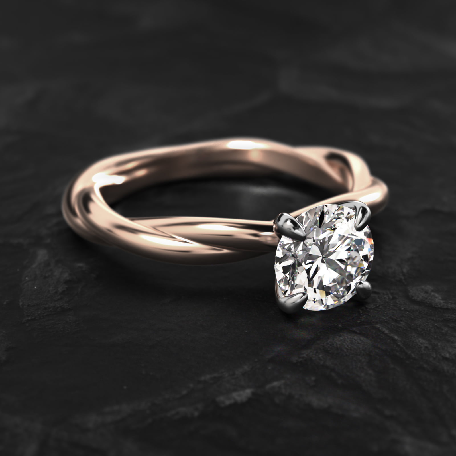 Rope Solitaire Engagement Ring In 14K Rose Gold