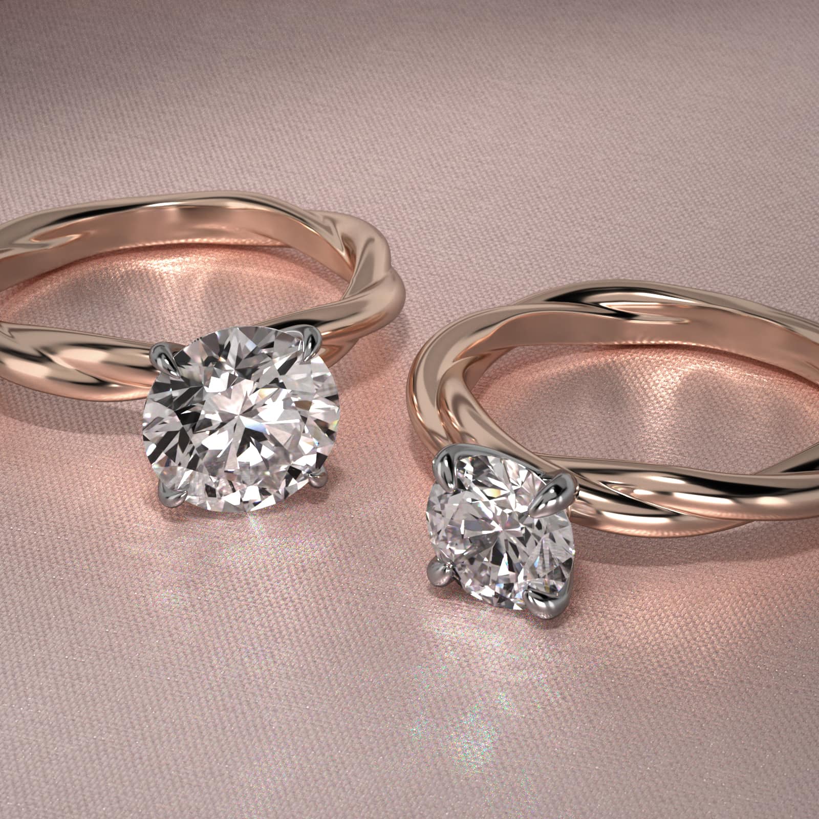 Rope Solitaire Engagement Ring In 14K Rose Gold