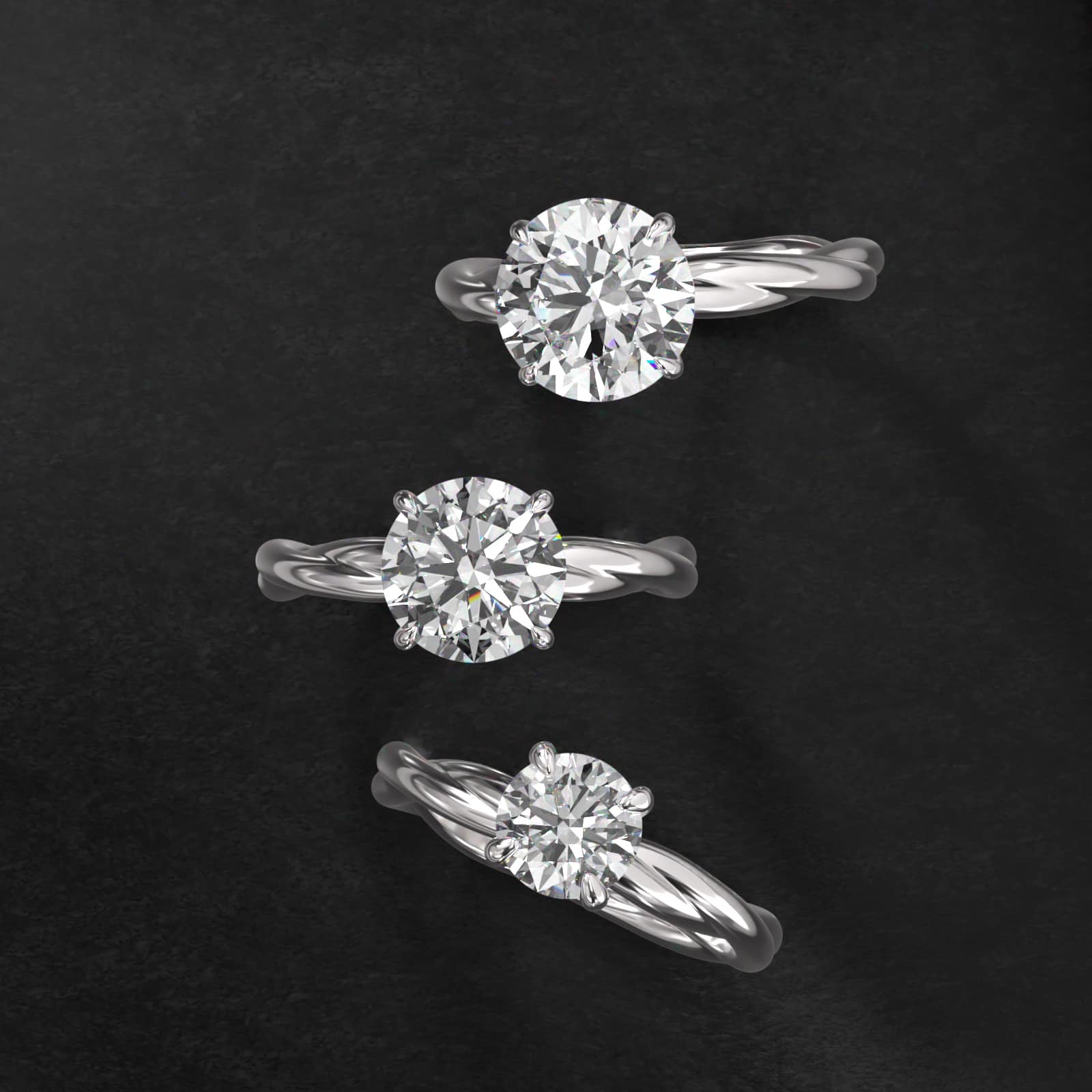 Rope Solitaire Engagement Ring In 14K White Gold