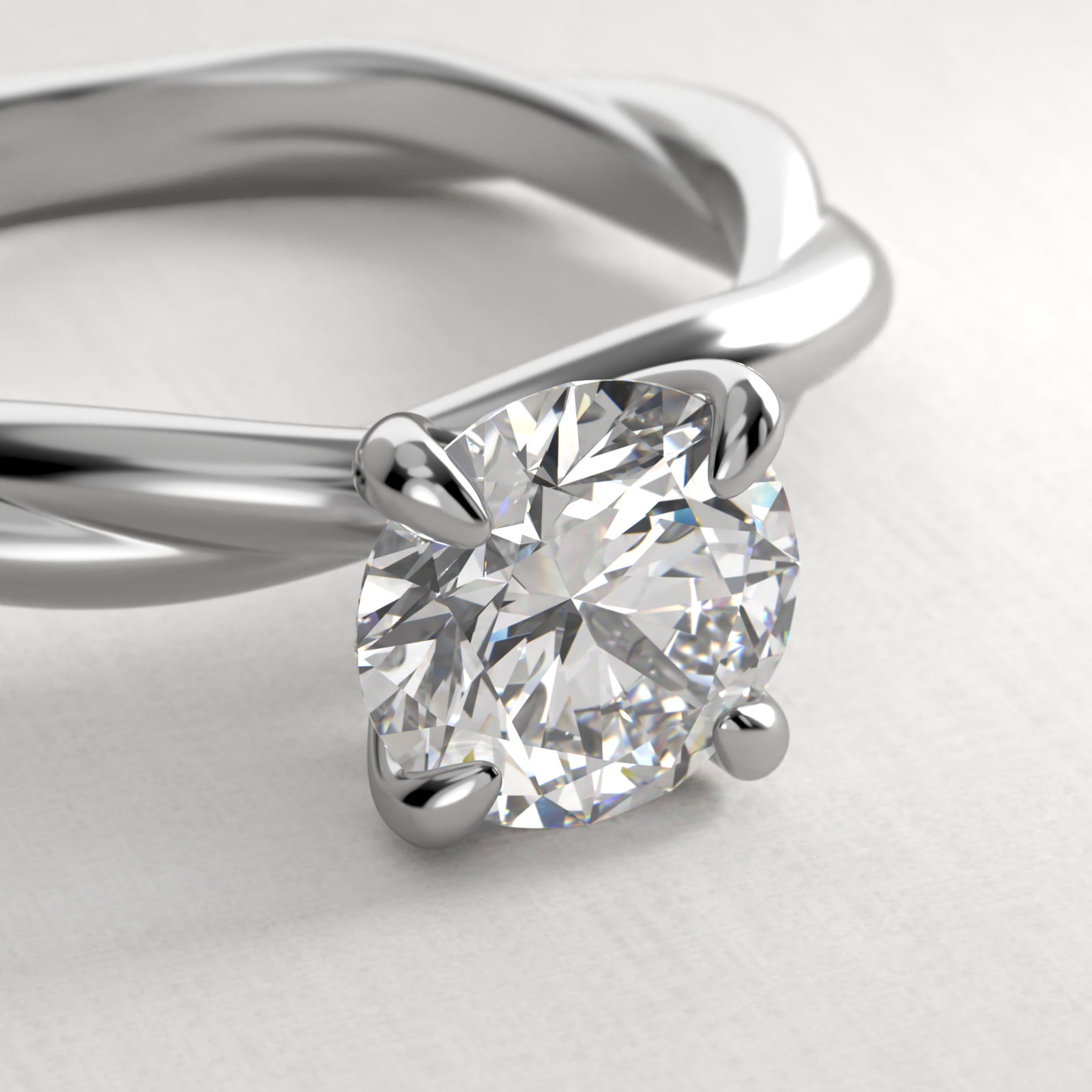 Rope Solitaire Engagement Ring In 18K White Gold