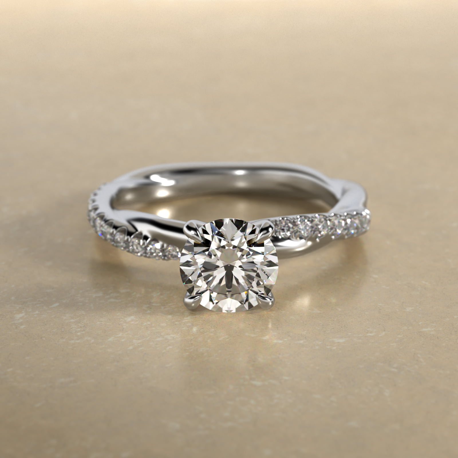 Pavé Rope Diamond Engagement Ring In 18K White Gold