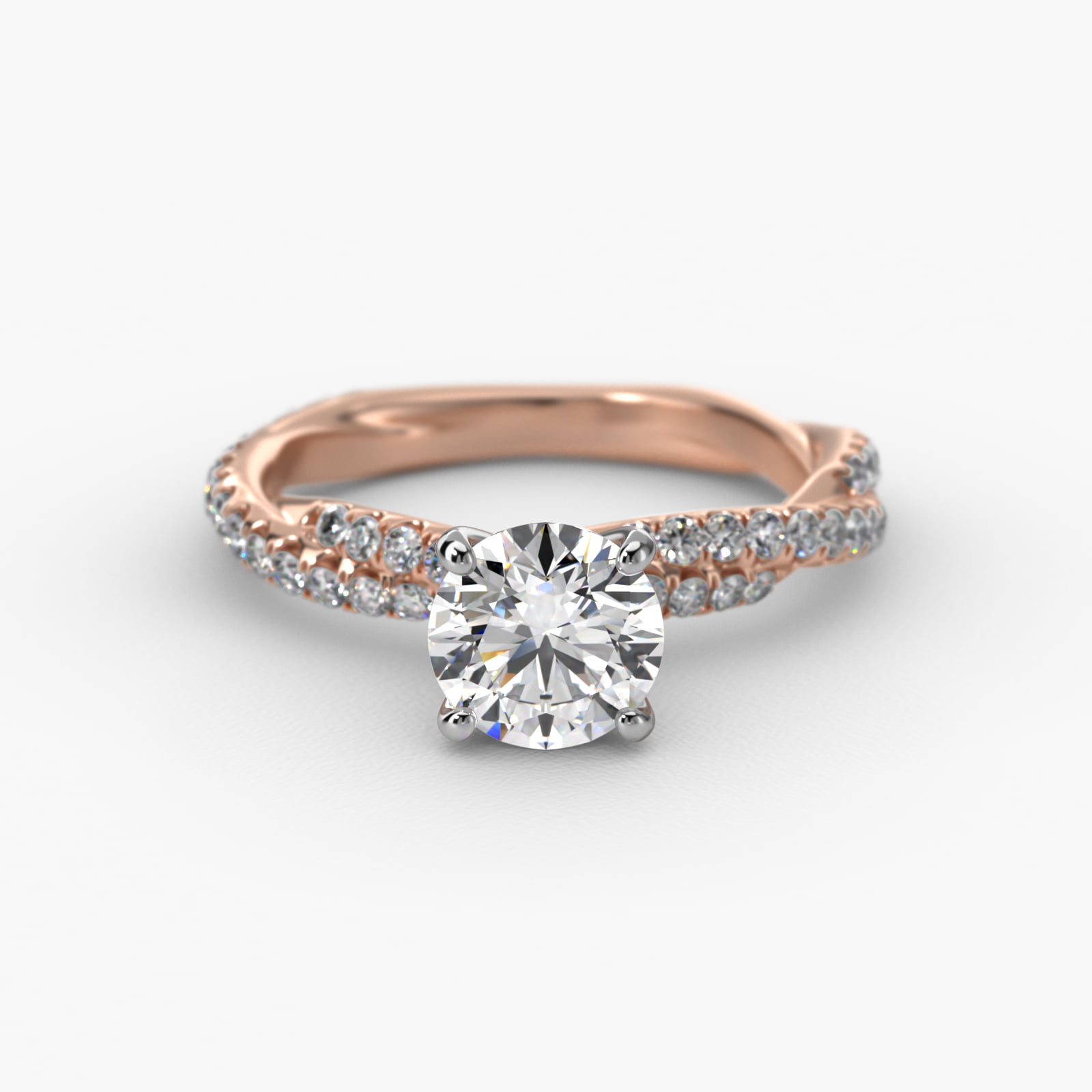 Pavé Twist Diamond Engagement Ring In 14K Rose Gold