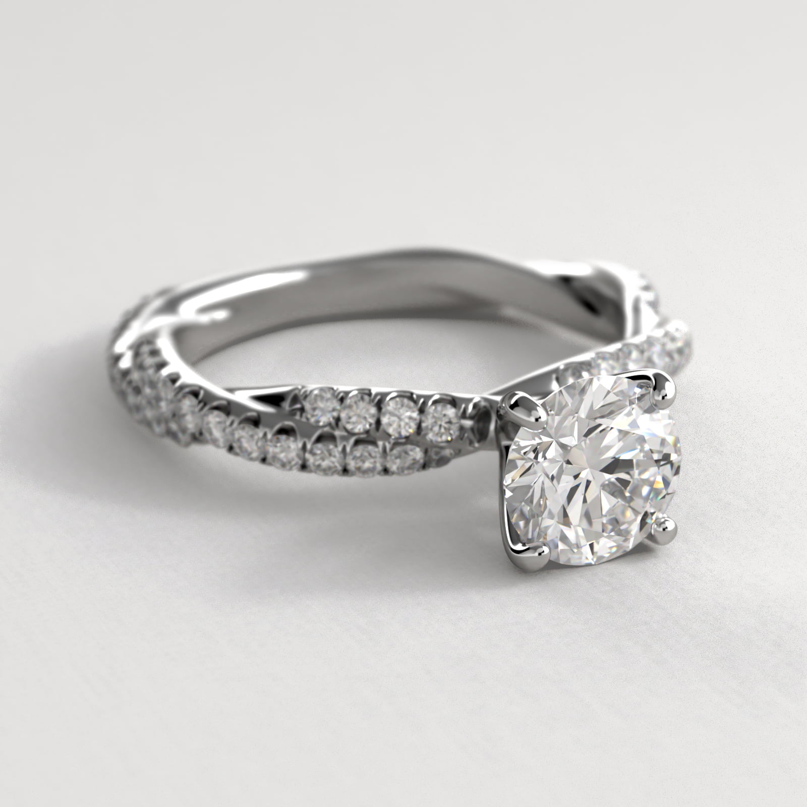Pavé Twist Diamond Engagement Ring In 14K White Gold