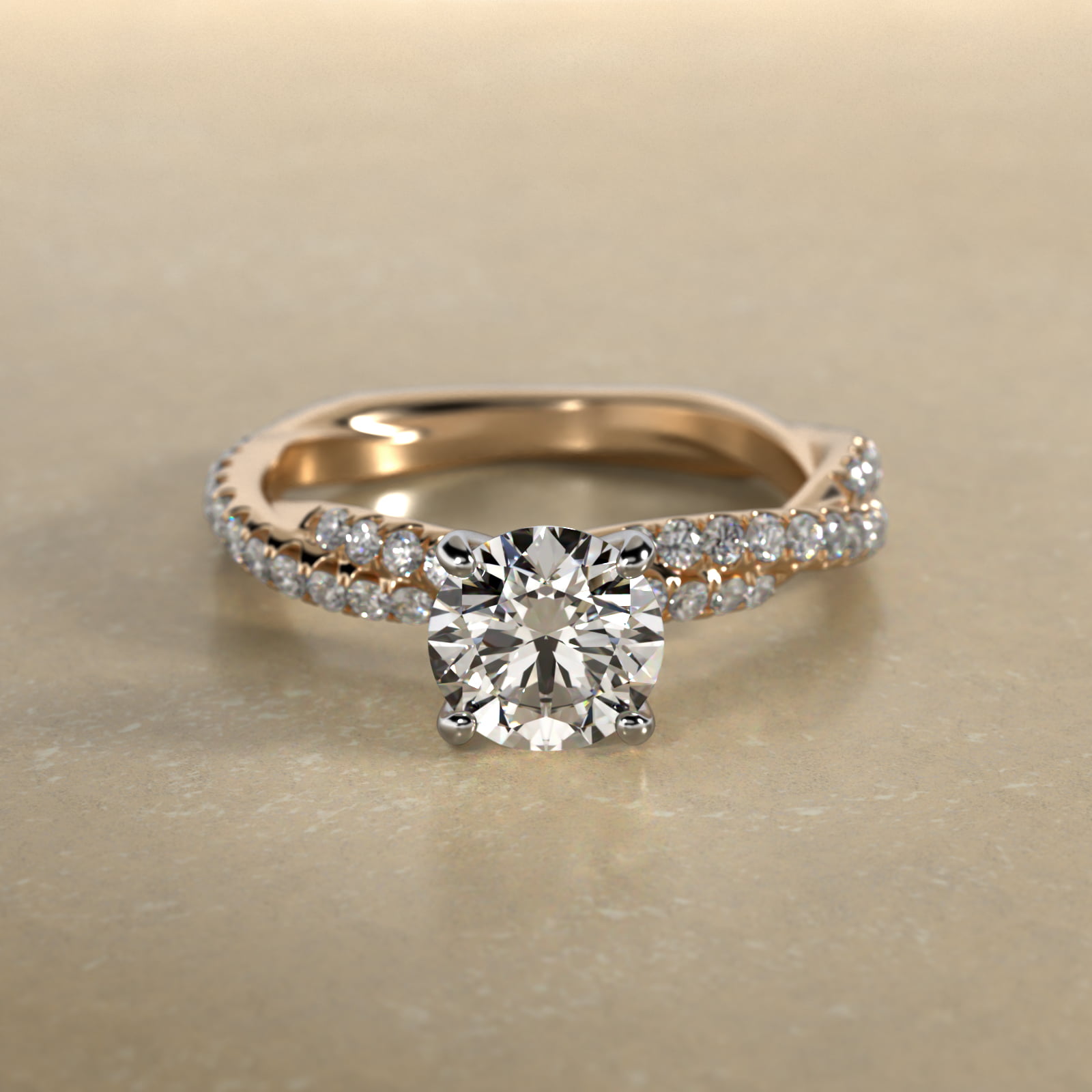 Pavé Twist Diamond Engagement Ring In 18K Yellow Gold