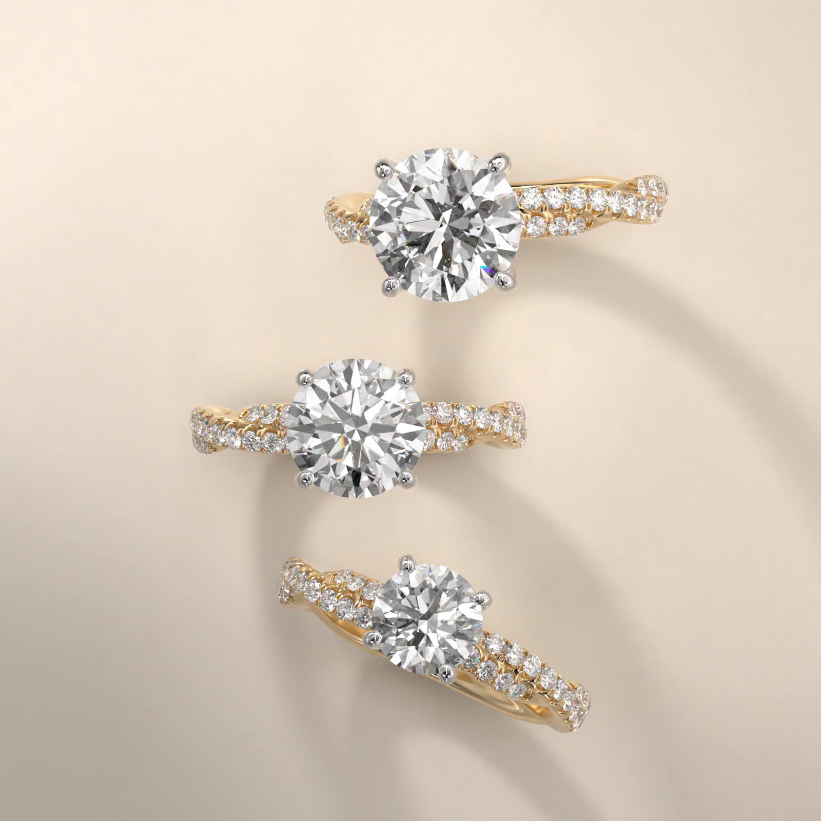 Pavé Twist Diamond Engagement Ring In 18K Yellow Gold