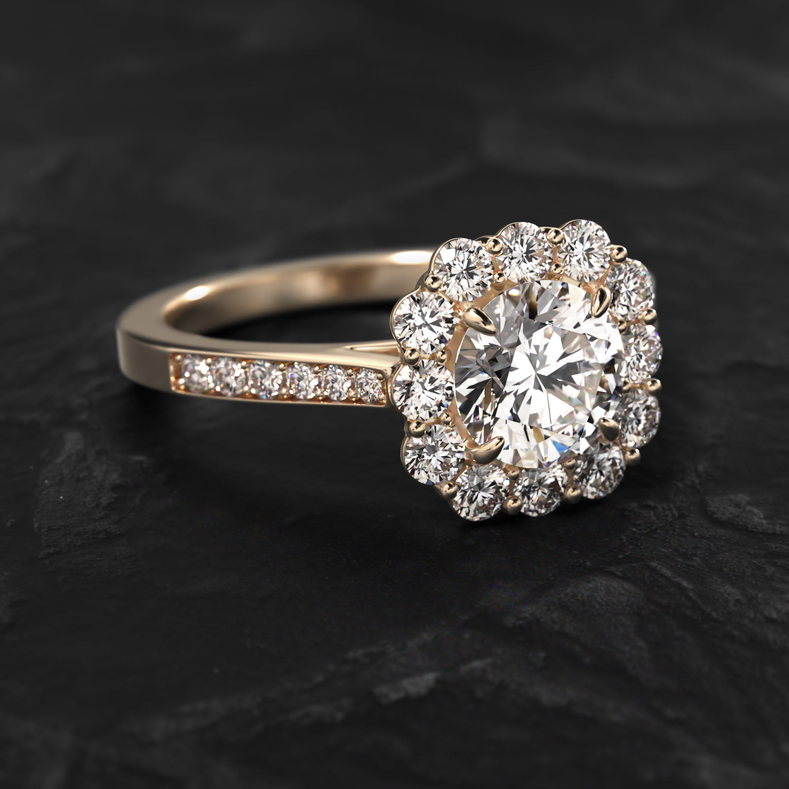14K Yellow Gold Grande Diamond Halo Engagement Ring