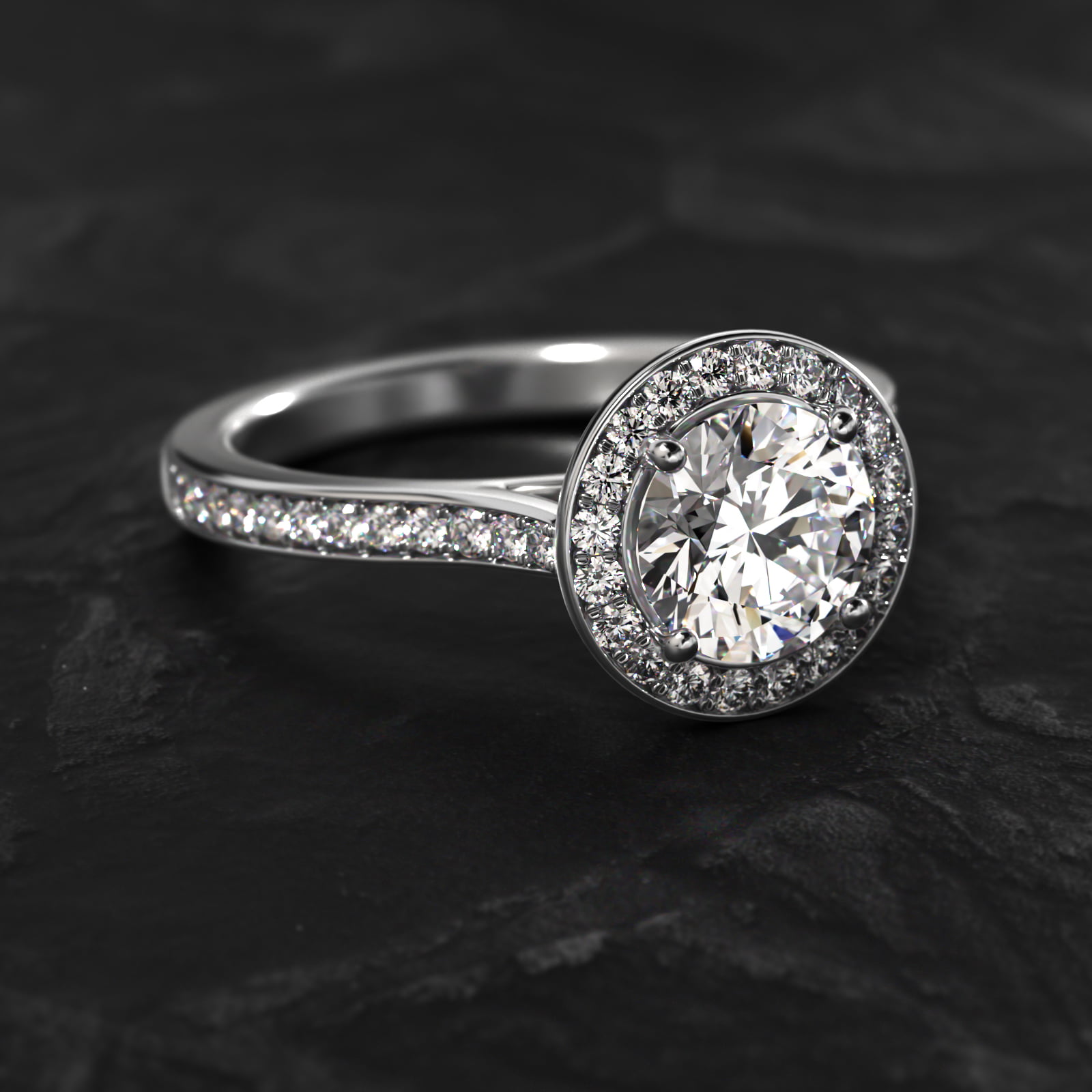 14K White Gold Trellis Halo Diamond Engagement Ring