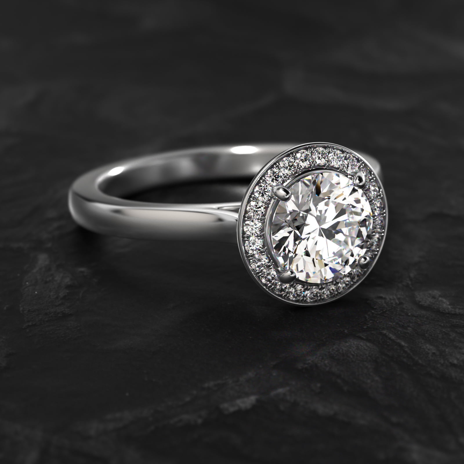 14K White Gold Trellis Halo Diamond Engagement Ring