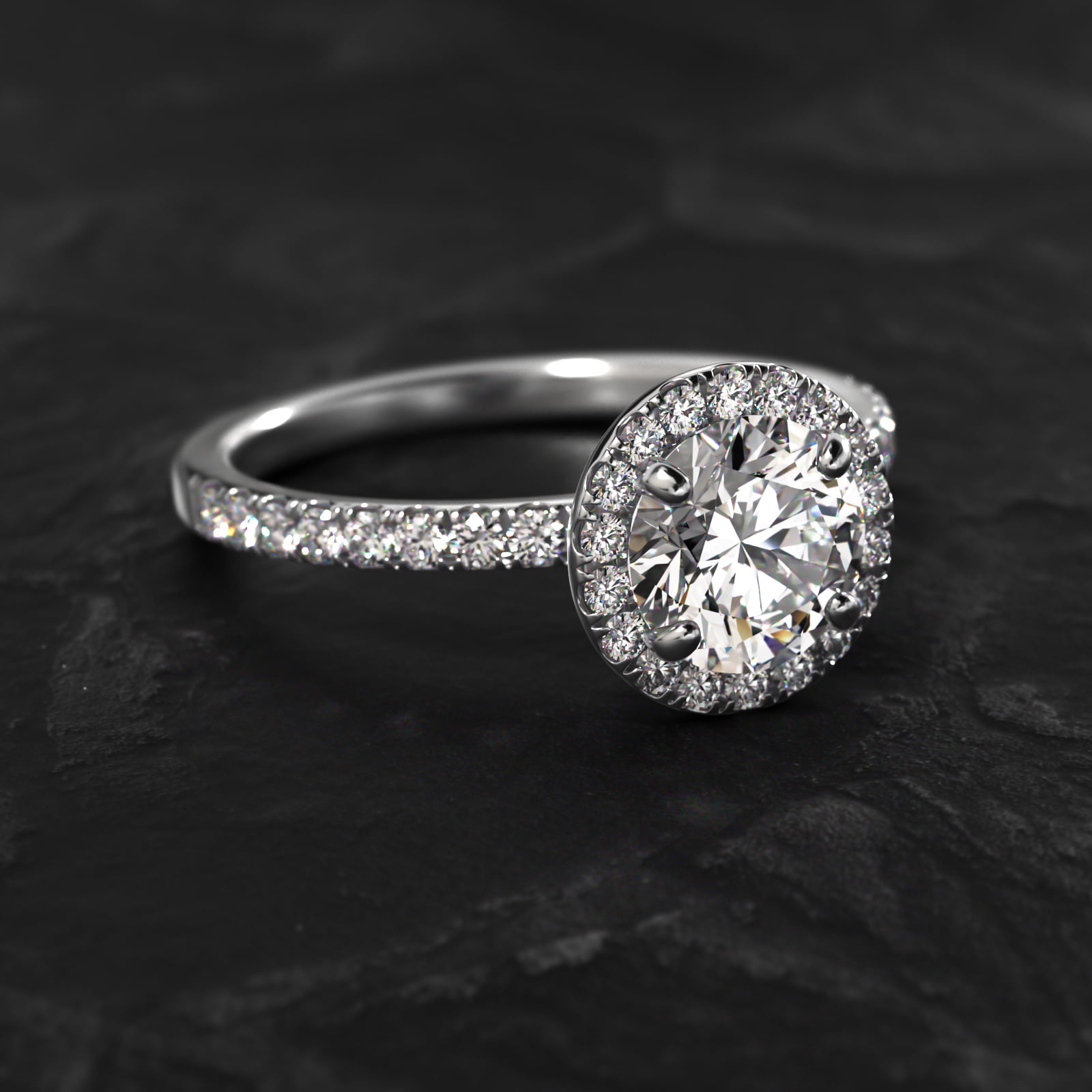 Platinum Embellished Gallery Pavé Diamond Halo Engagement Ring