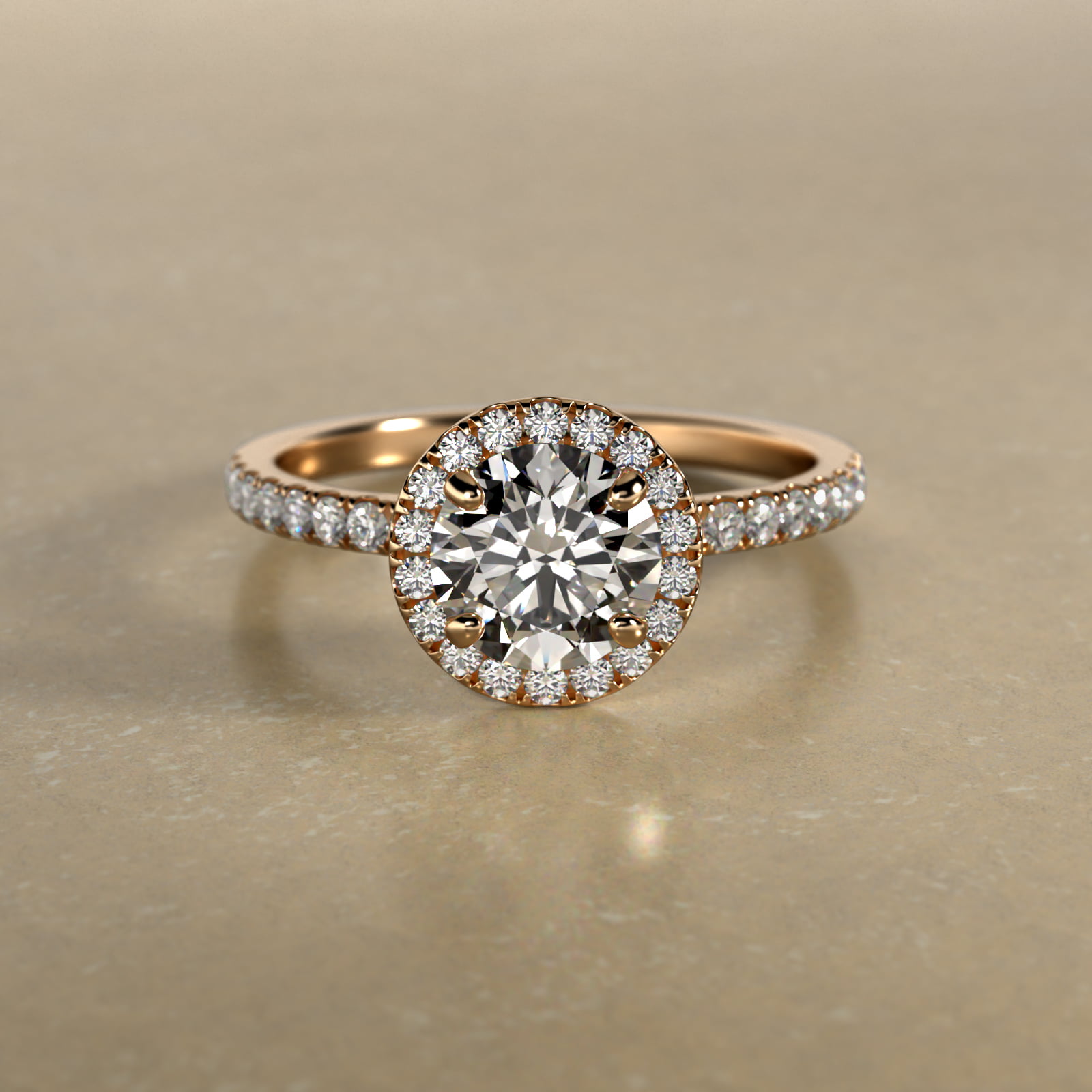 14K Yellow Gold Embellished Gallery Pavé Diamond Halo Engagement Ring