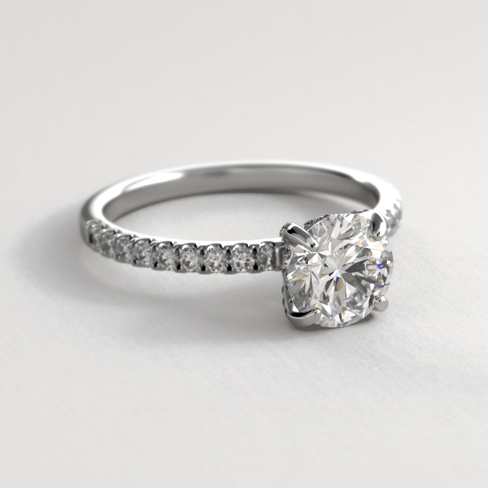 Petite Pavé Crown Diamond Engagement Ring In 14K White Gold