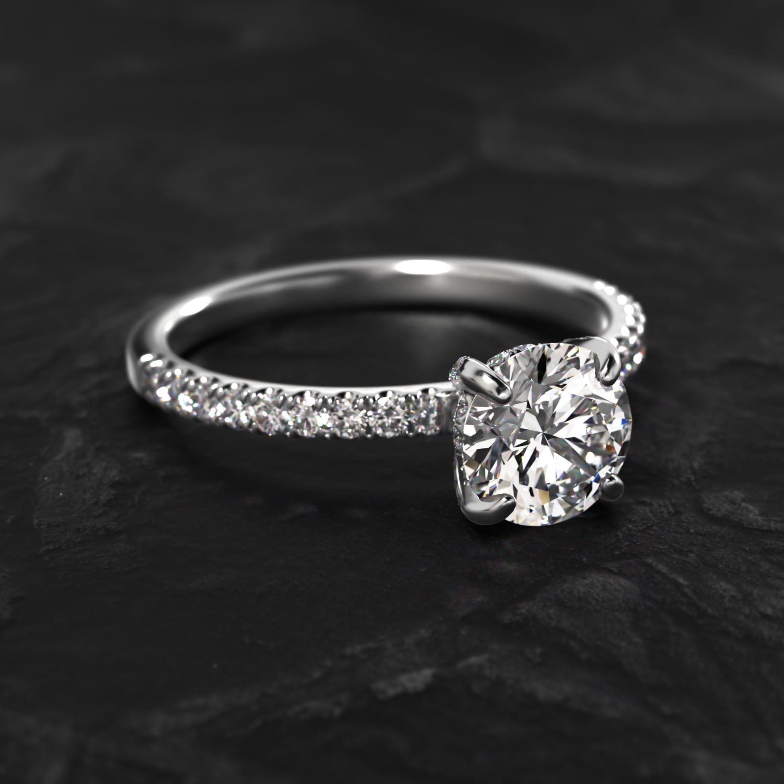 Petite Pavé Crown Diamond Engagement Ring In 18K White Gold