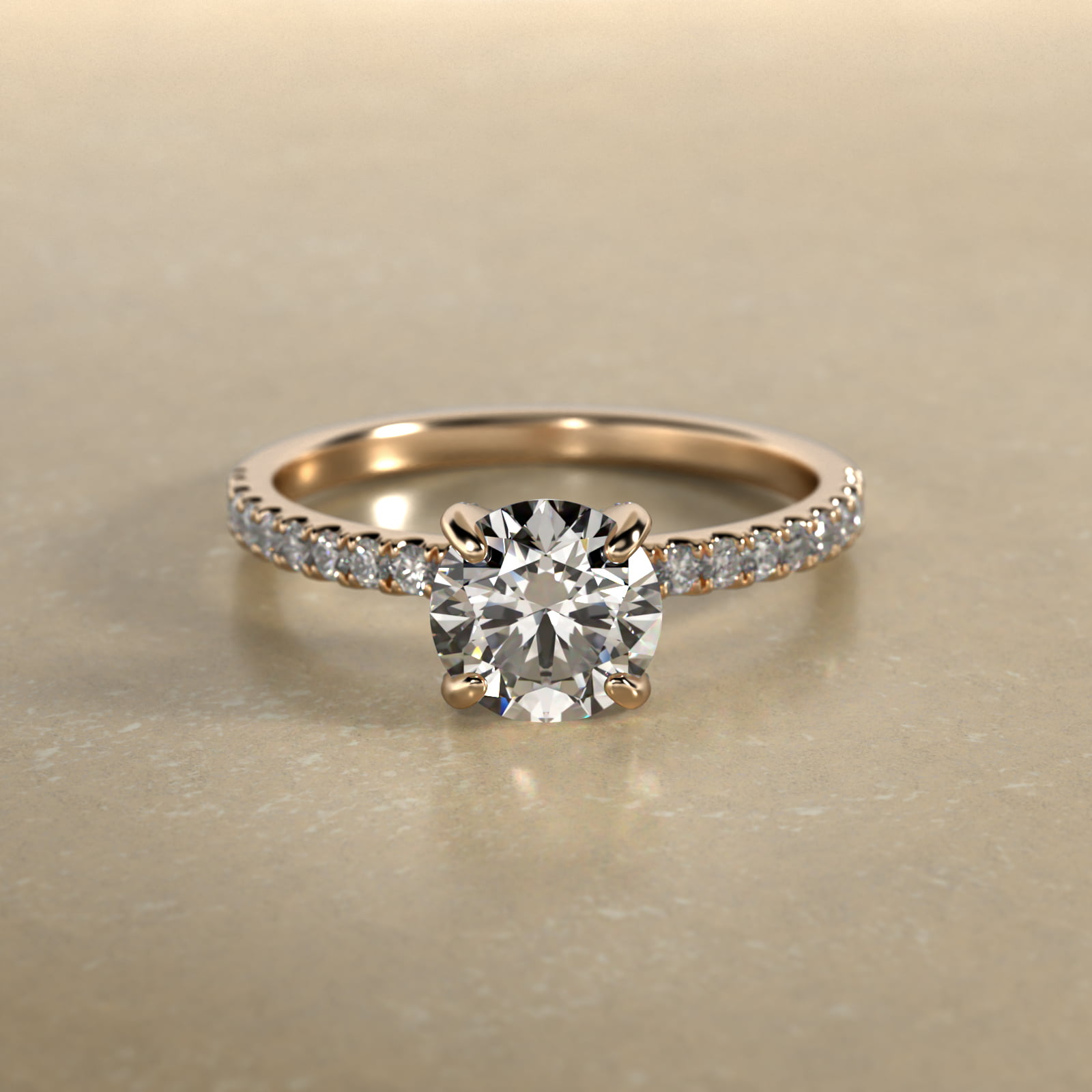 Petite Pavé Crown Diamond Engagement Ring In 18K Yellow Gold