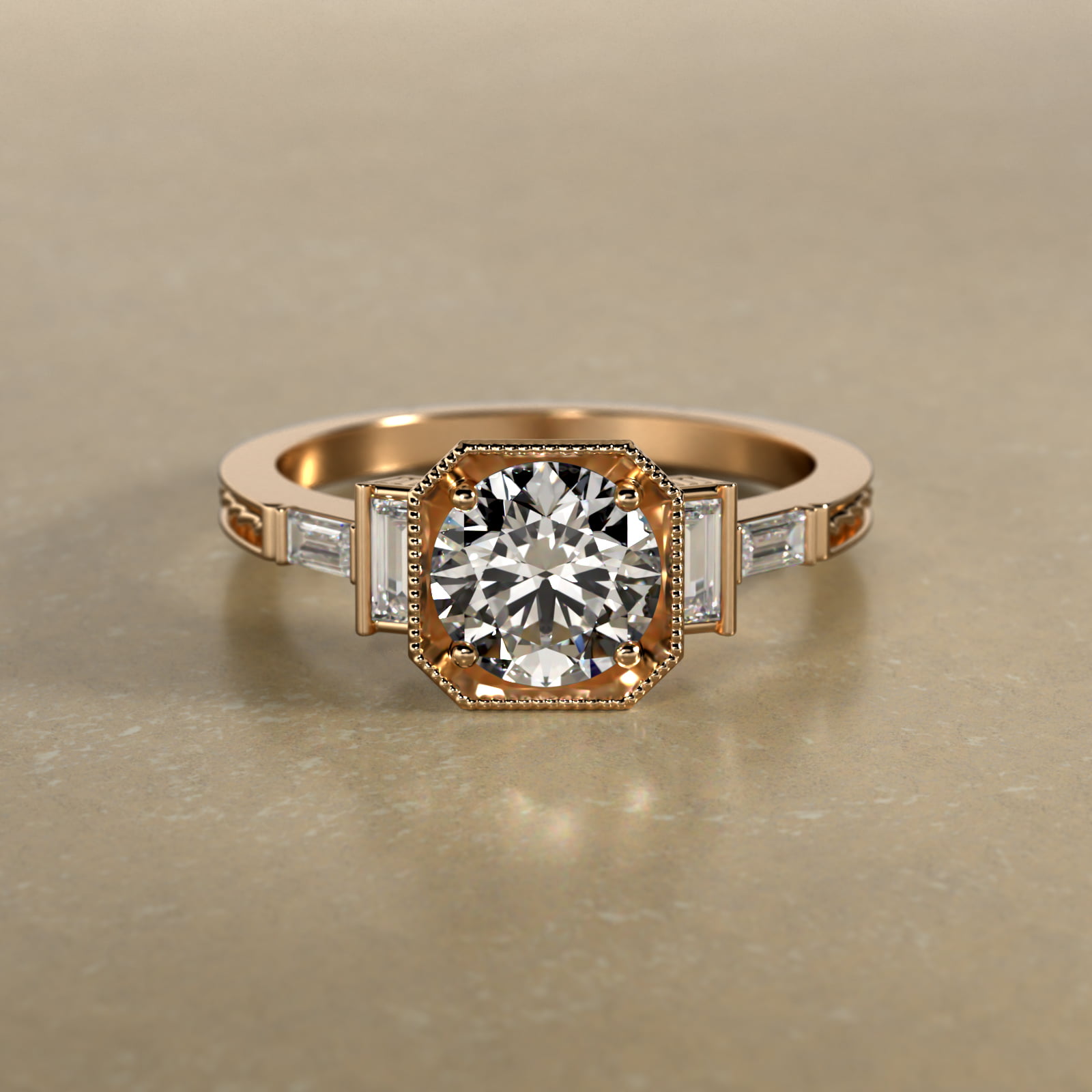 14K Yellow Gold Engraved Basket Engagement Ring