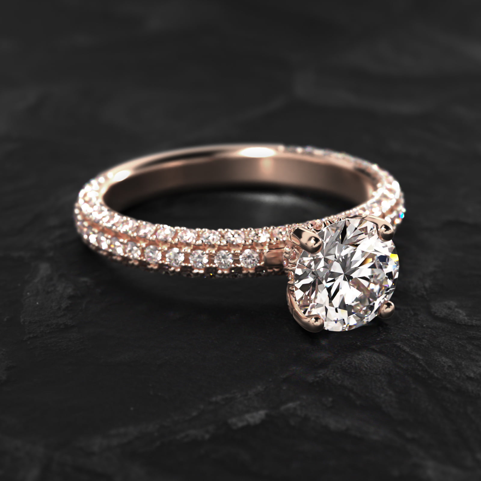 Trio MicroPavé Diamond Engagement Ring In 14K Rose Gold
