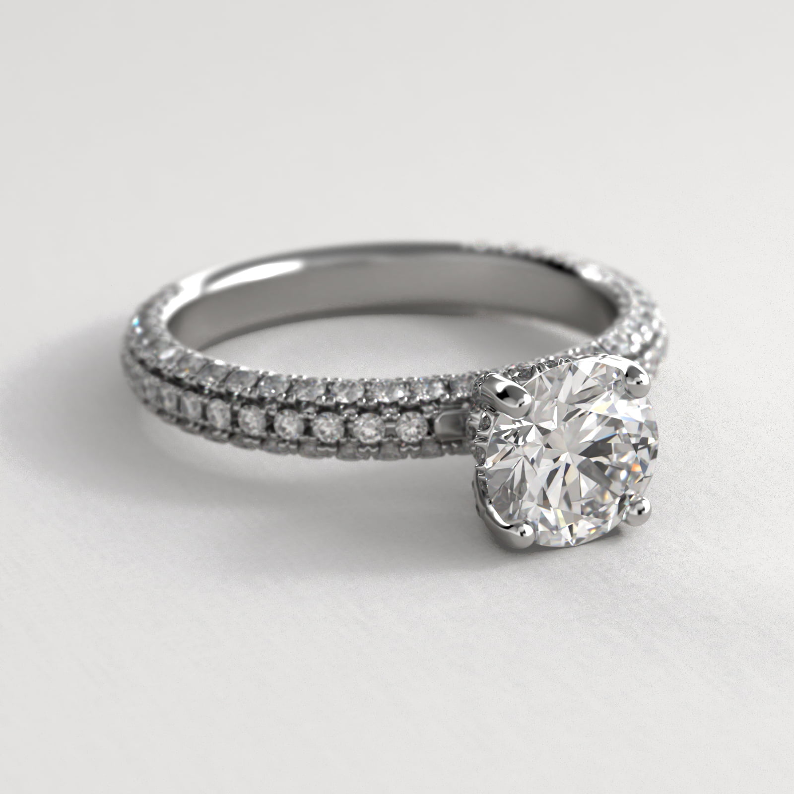Trio MicroPavé Diamond Engagement Ring In 18K White Gold