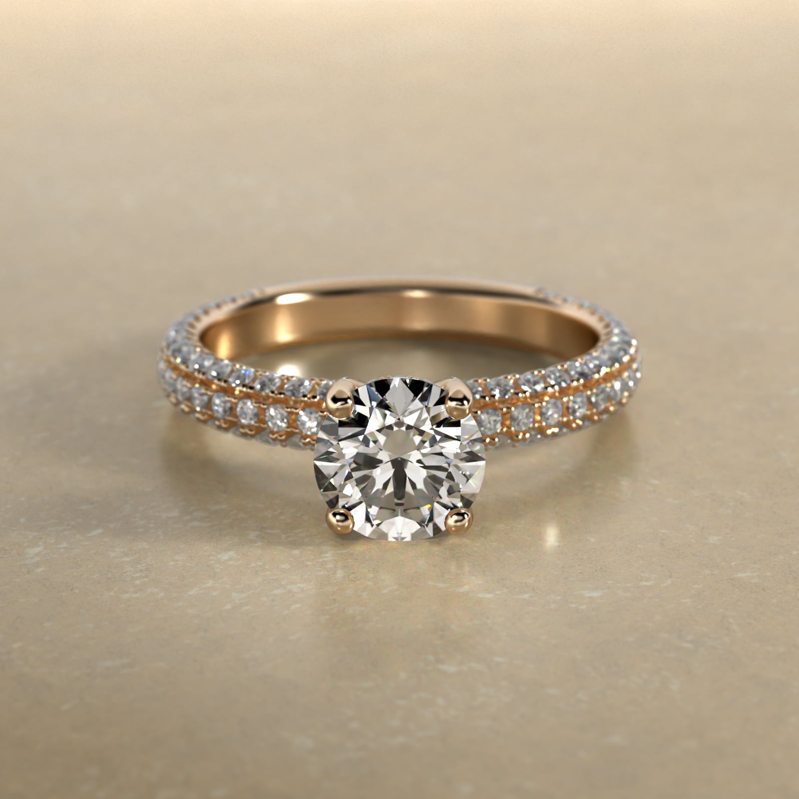 Trio MicroPavé Diamond Engagement Ring In 18K Yellow Gold