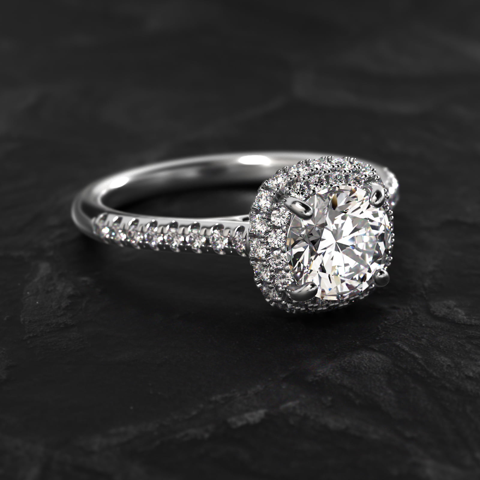 14K White Gold Cushion Outline Falling Edge Engagement Ring