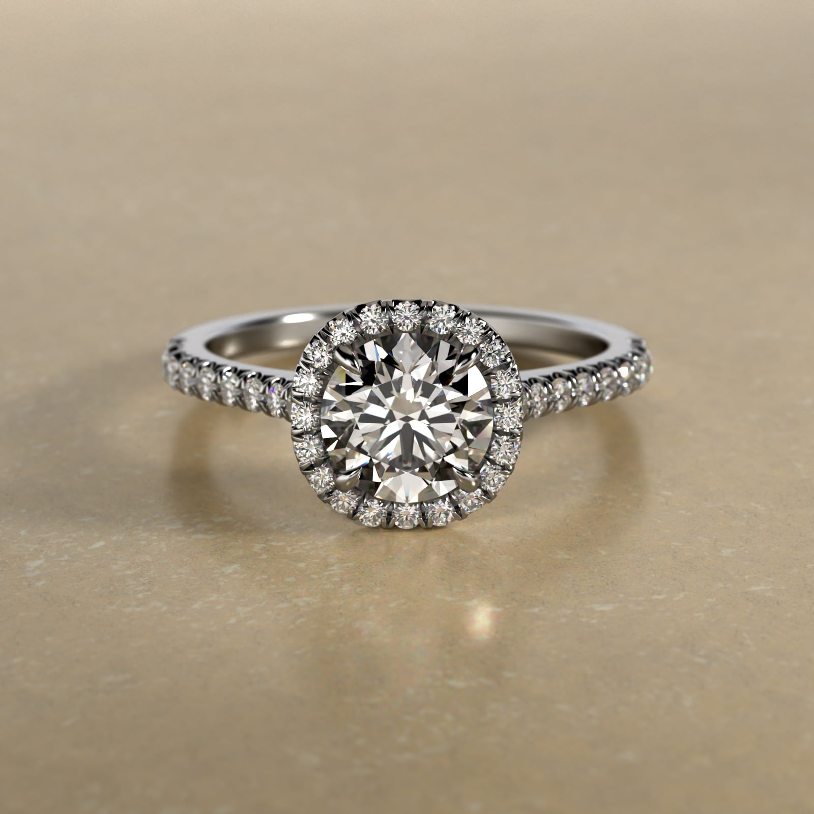 14K White Gold Cushion Outline and Pavé Gallery Engagement Ring