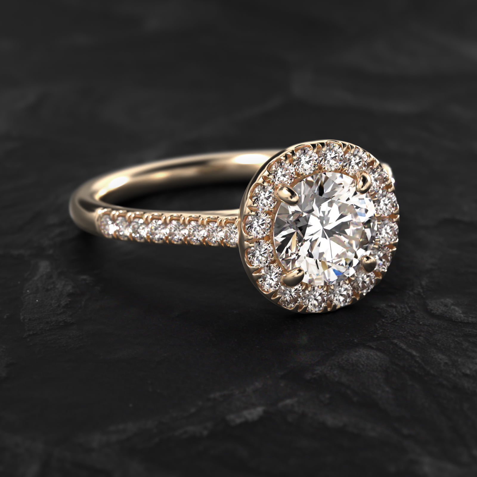 14K Yellow Gold Pavé Accented Diamond Engagement Ring