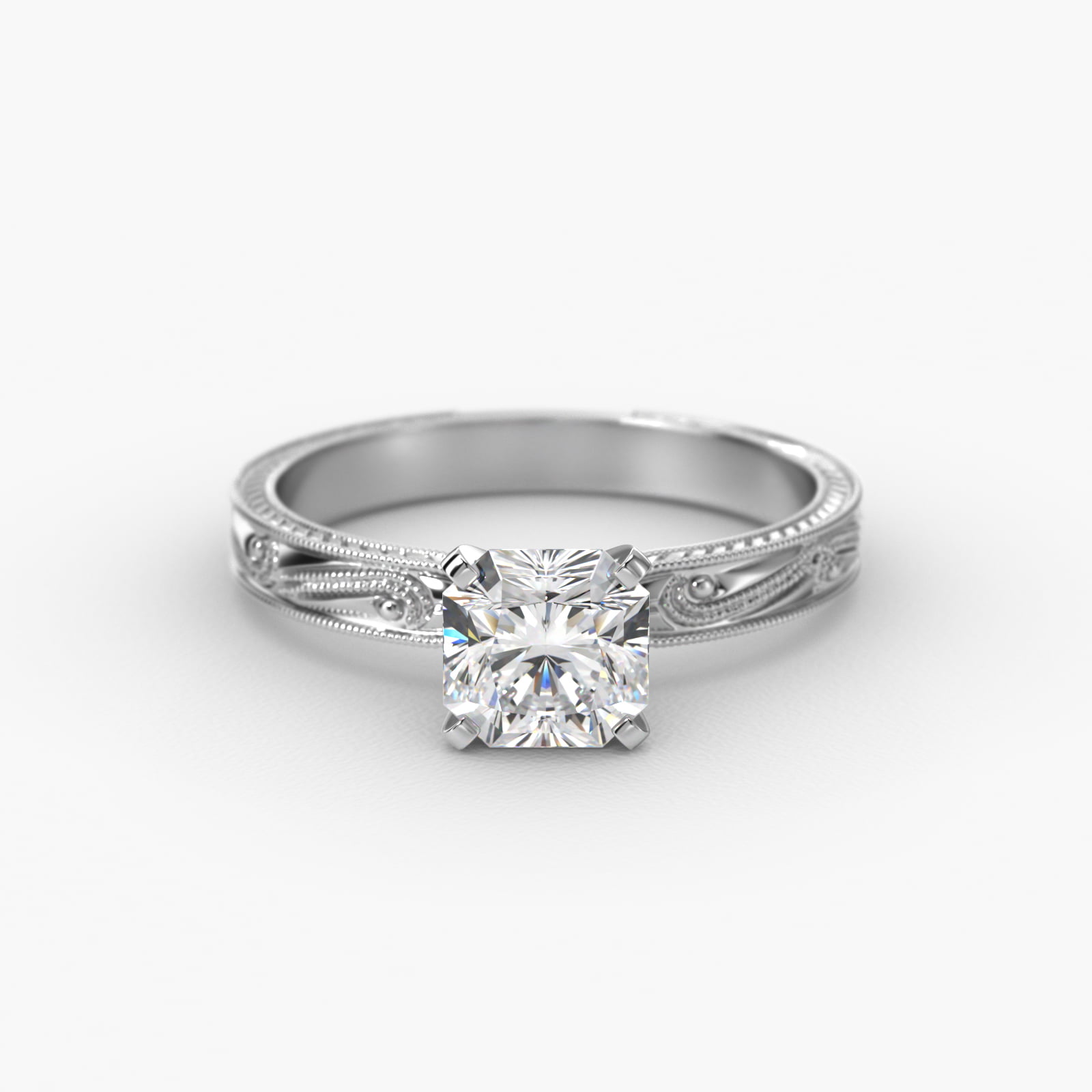 Engraved Solitaire Engagement Ring In Platinum