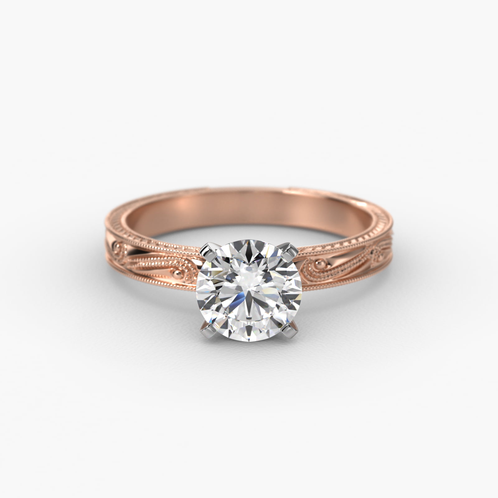 Engraved Solitaire Engagement Ring In 14K Rose Gold