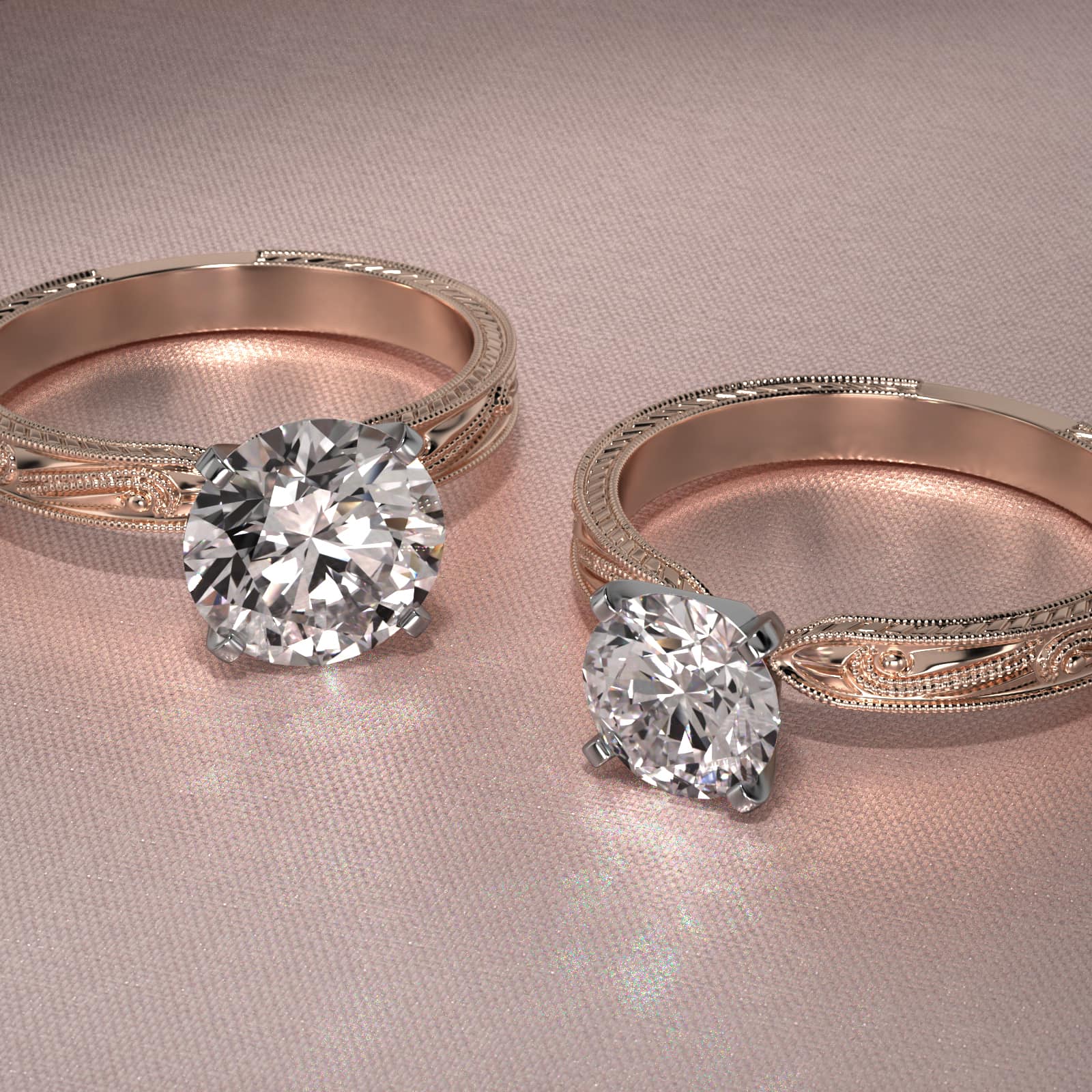 Engraved Solitaire Engagement Ring In 14K Rose Gold