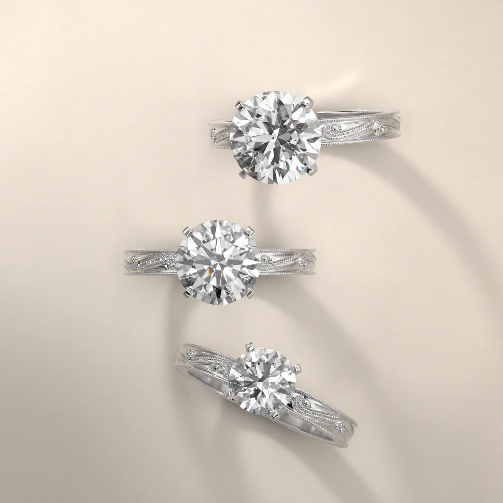 Engraved Solitaire Engagement Ring In 18K White Gold