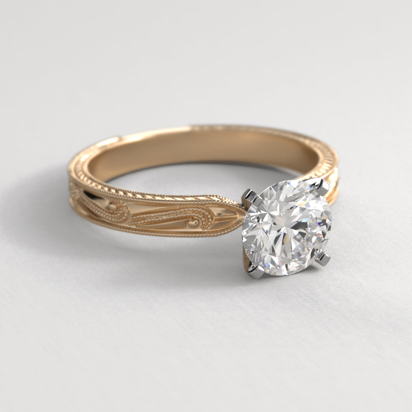 Engraved Solitaire Engagement Ring In 14K Yellow Gold