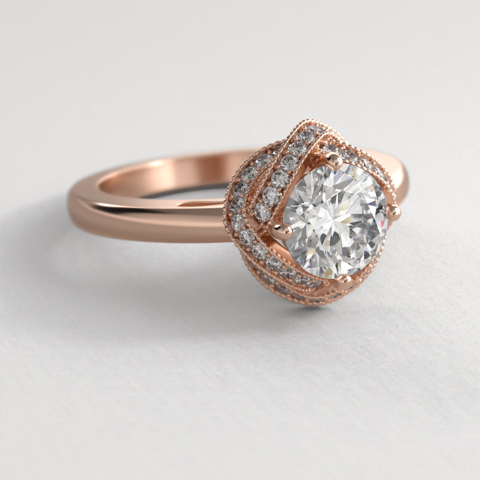 Infinity Milgrain Halo Vintage-Style Engagement Ring In 14K Rose Gold