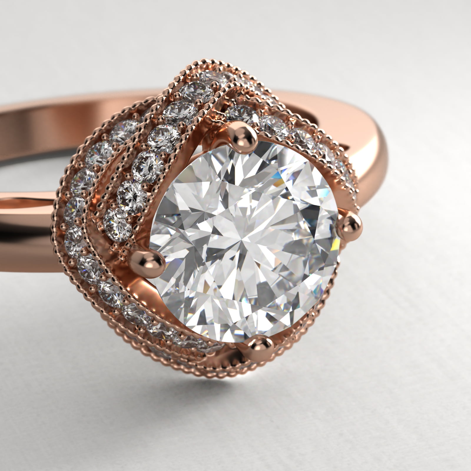 Infinity Milgrain Halo Vintage-Style Engagement Ring In 14K Rose Gold