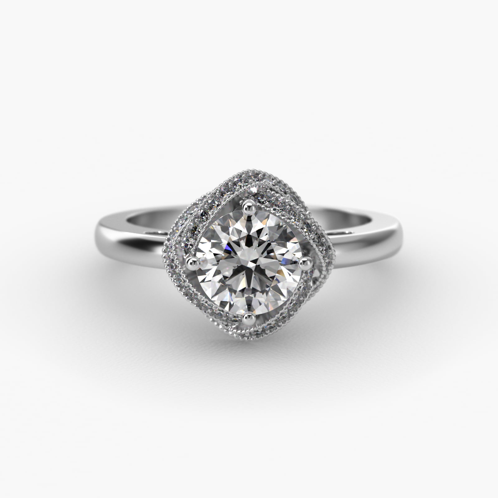 Infinity Milgrain Halo Vintage-Style Engagement Ring In 14K White Gold