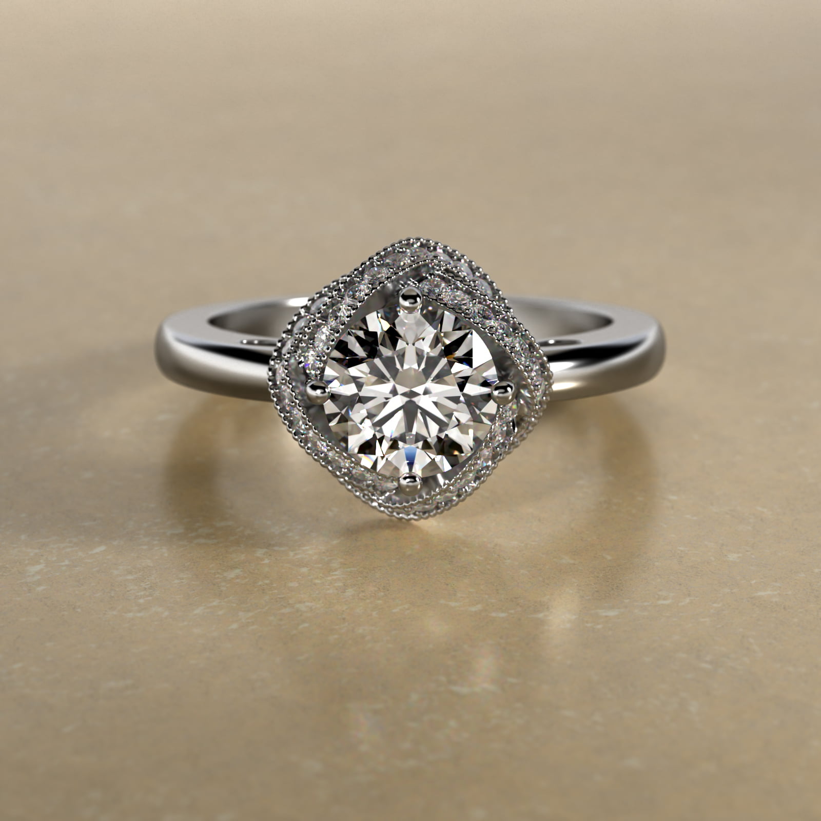 Infinity Milgrain Halo Vintage-Style Engagement Ring In 18K White Gold