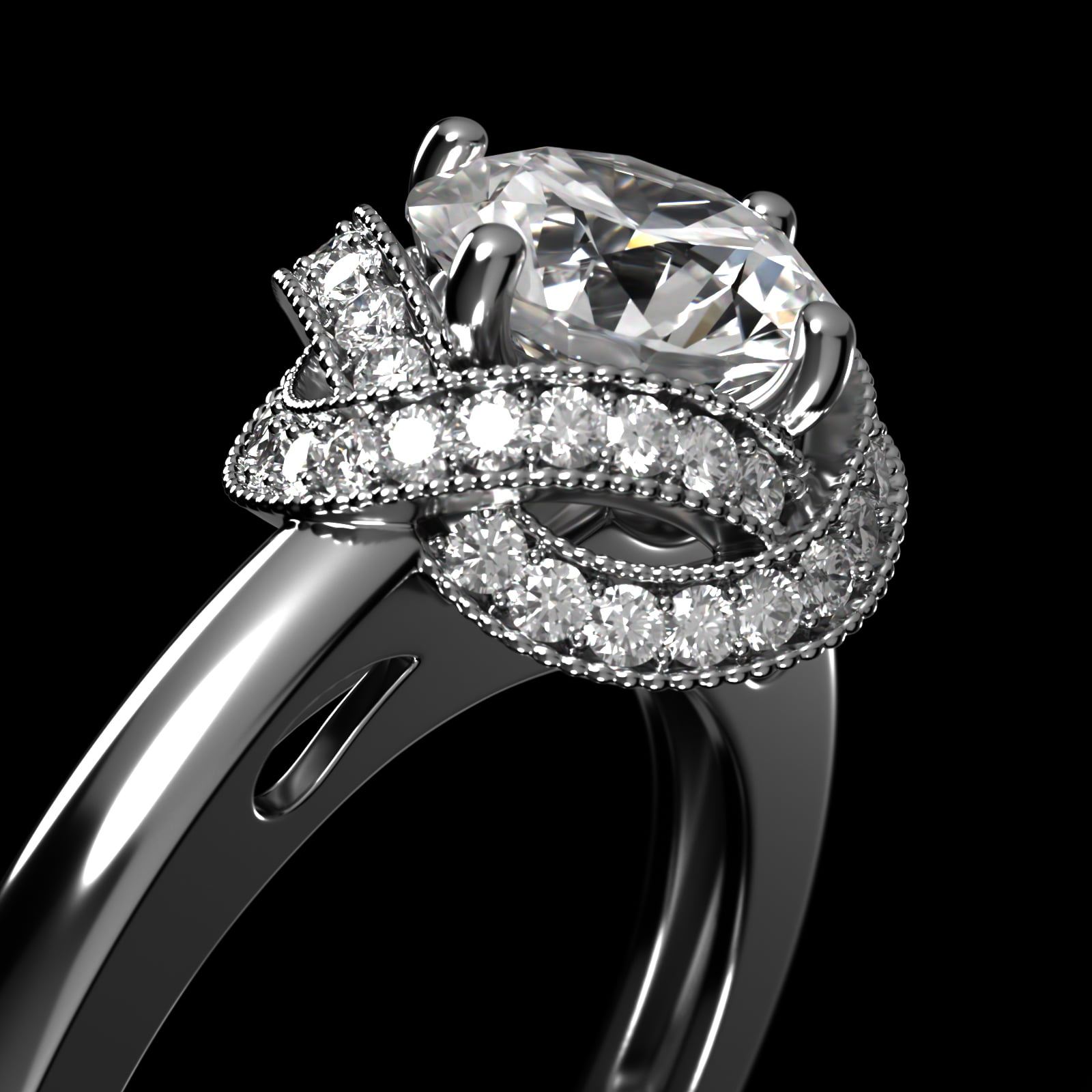 Infinity Milgrain Halo Vintage-Style Engagement Ring In 18K White Gold