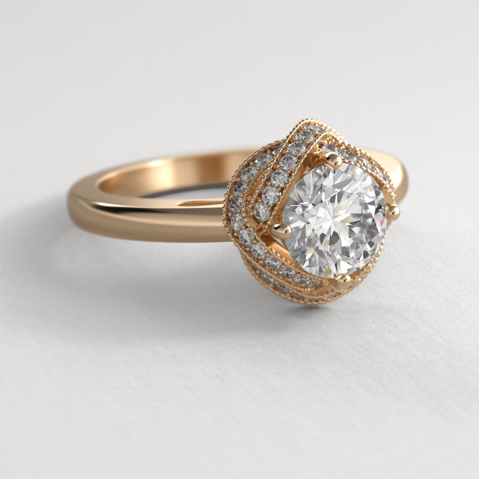Infinity Milgrain Halo Vintage-Style Engagement Ring In 18K Yellow Gold