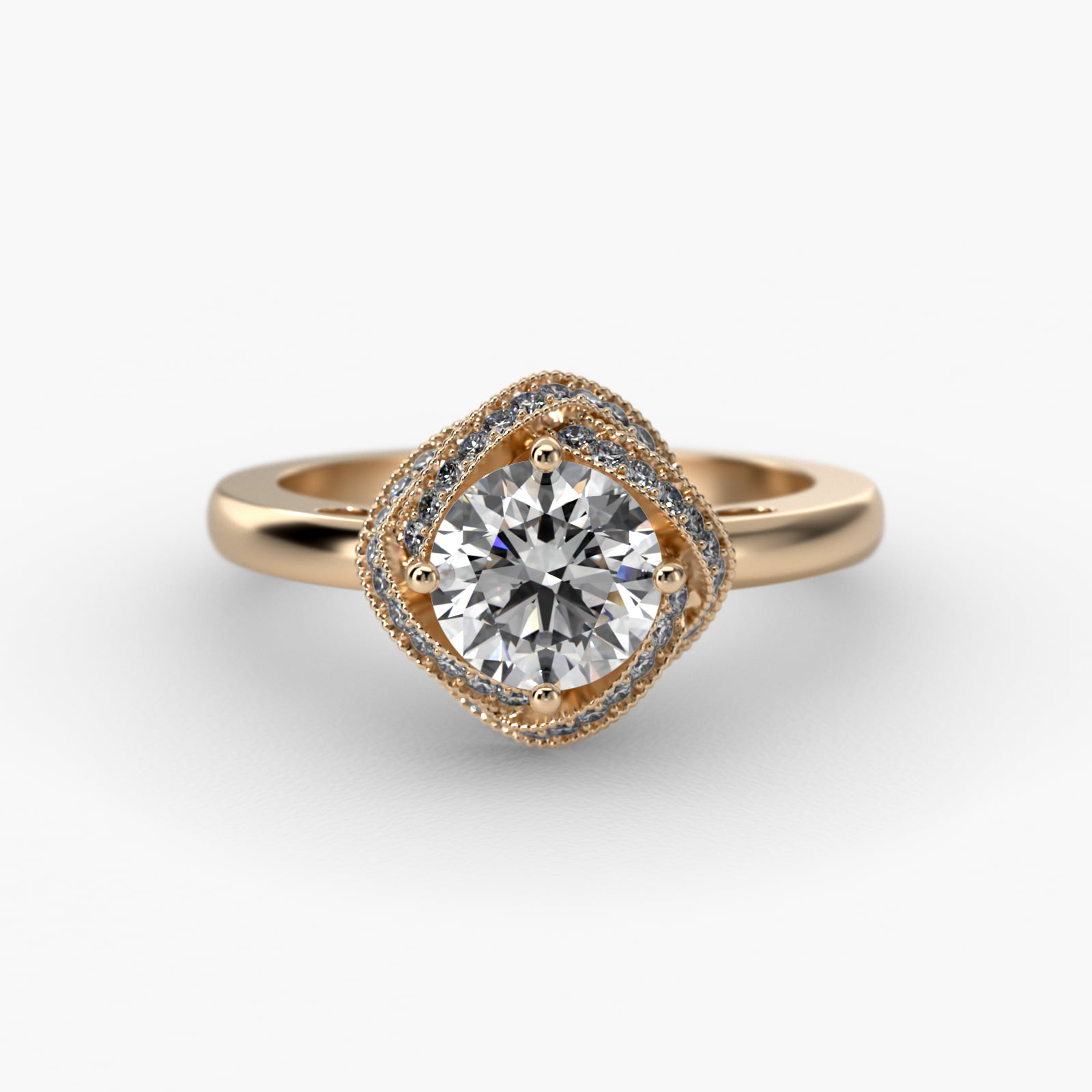 Infinity Milgrain Halo Vintage-Style Engagement Ring In 14K Yellow Gold