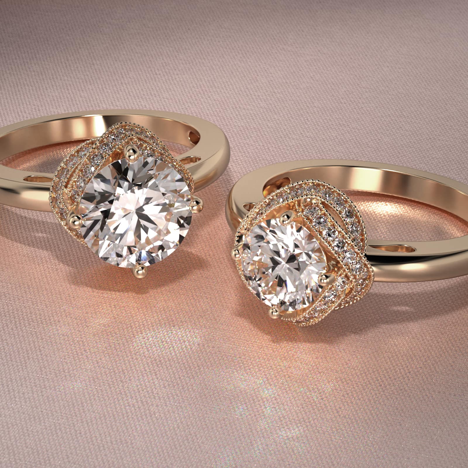 Infinity Milgrain Halo Vintage-Style Engagement Ring In 14K Yellow Gold