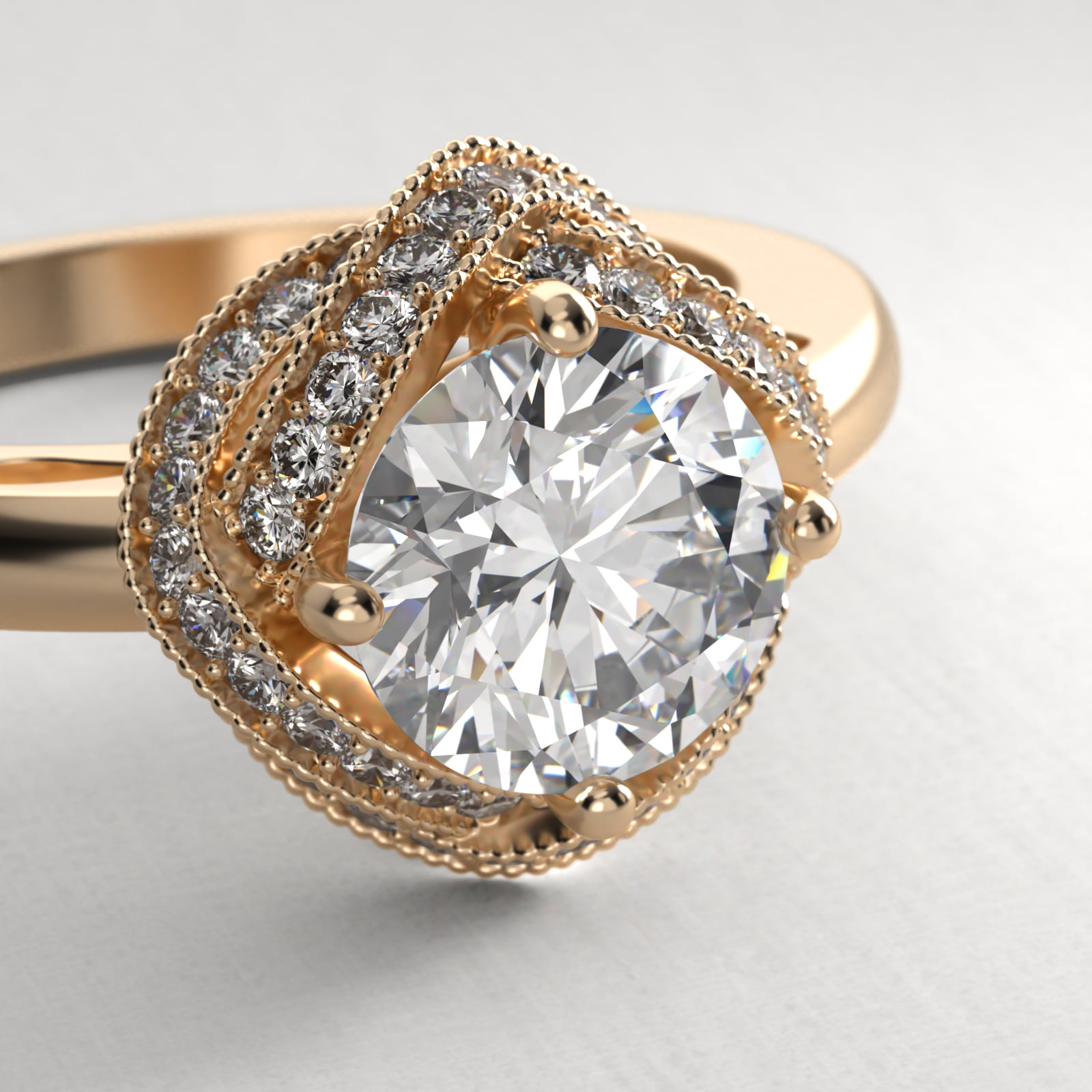 Infinity Milgrain Halo Vintage-Style Engagement Ring In 18K Yellow Gold