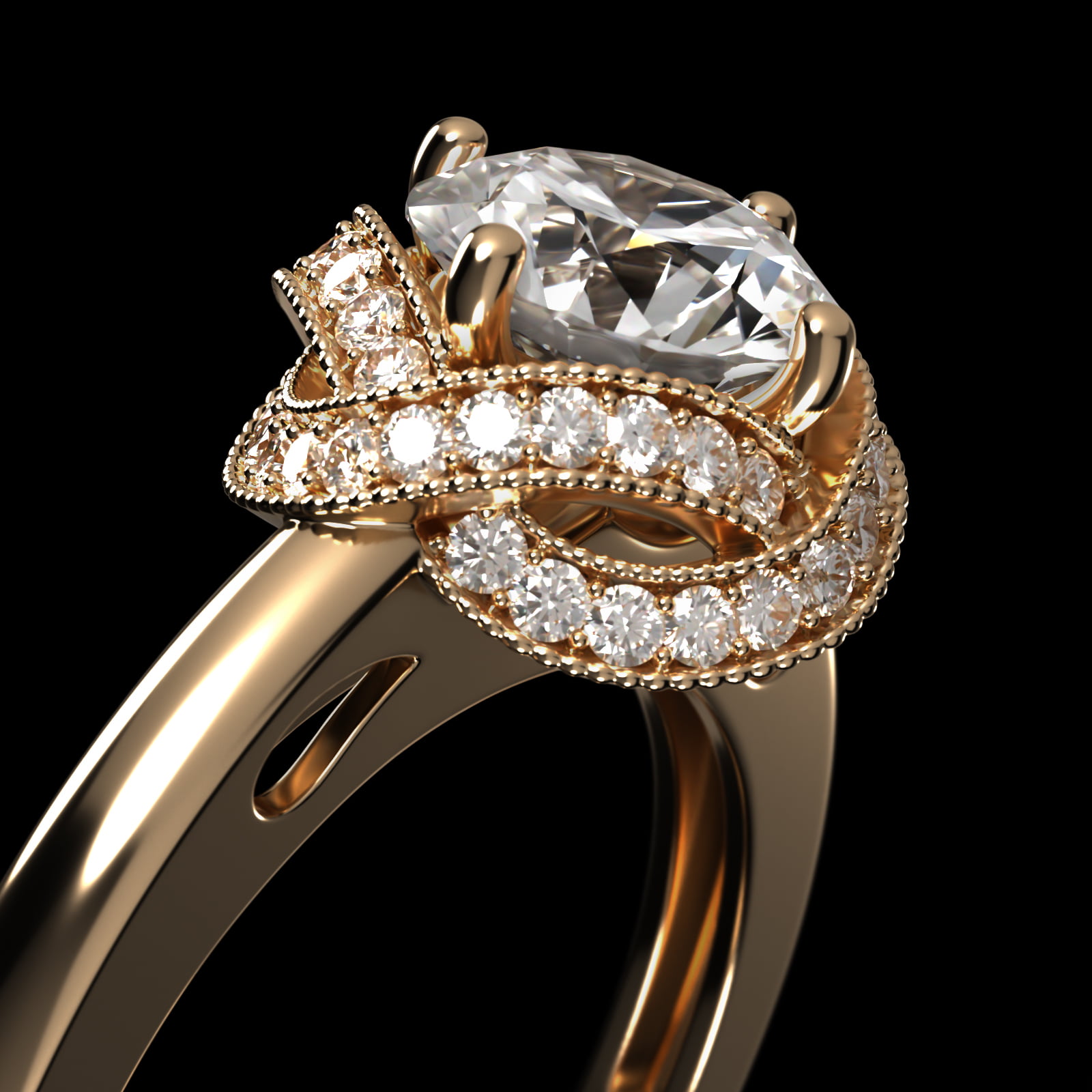 Infinity Milgrain Halo Vintage-Style Engagement Ring In 14K Yellow Gold