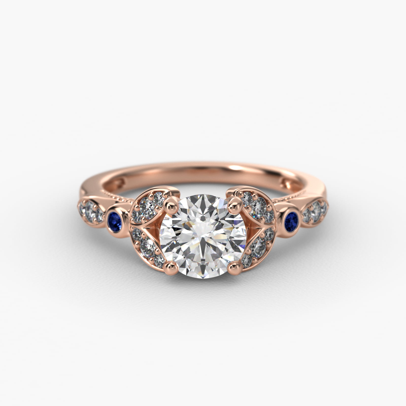 Floral Side Stone Diamond Engagement Ring In 14K Rose Gold