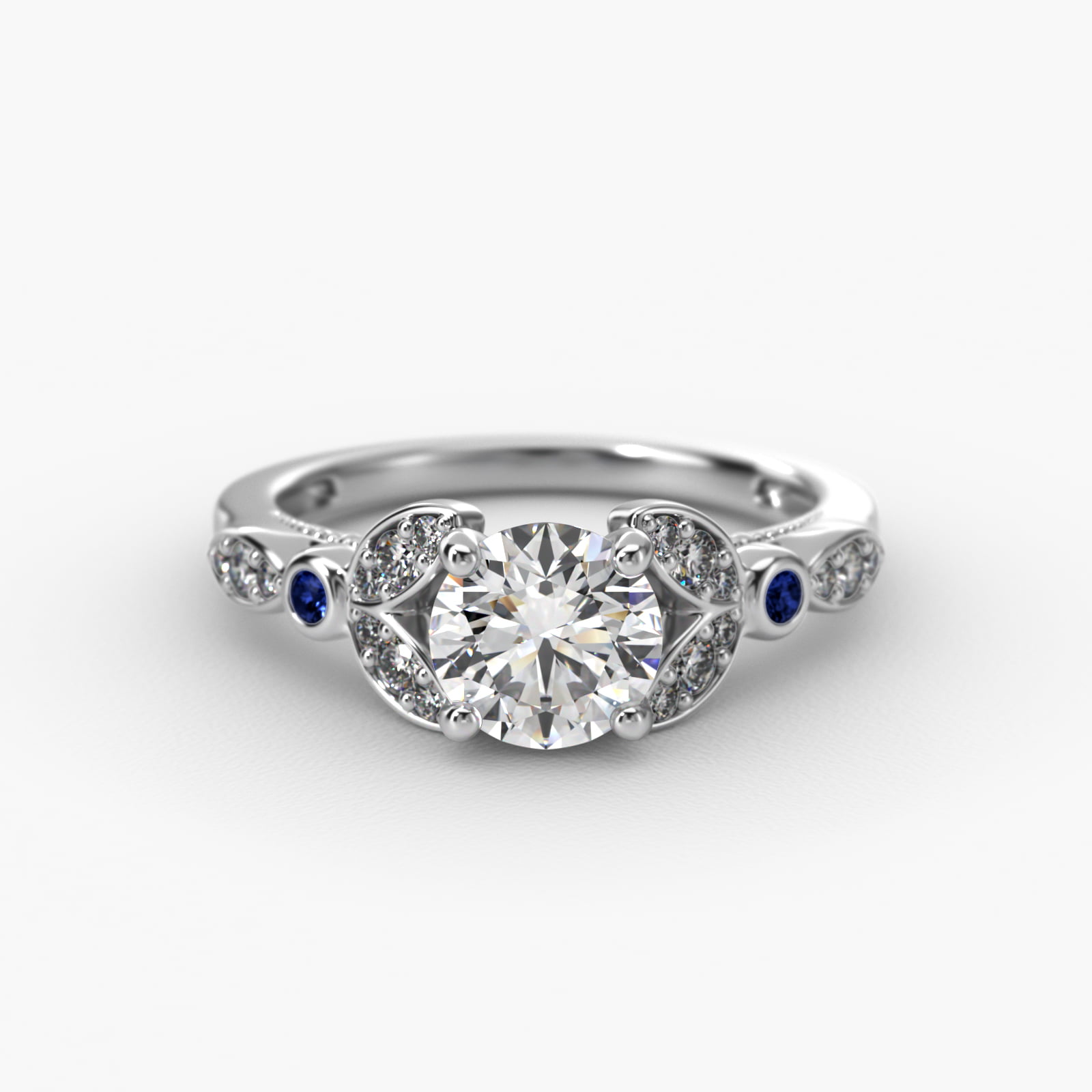 Floral Side Stone Diamond Engagement Ring In Platinum