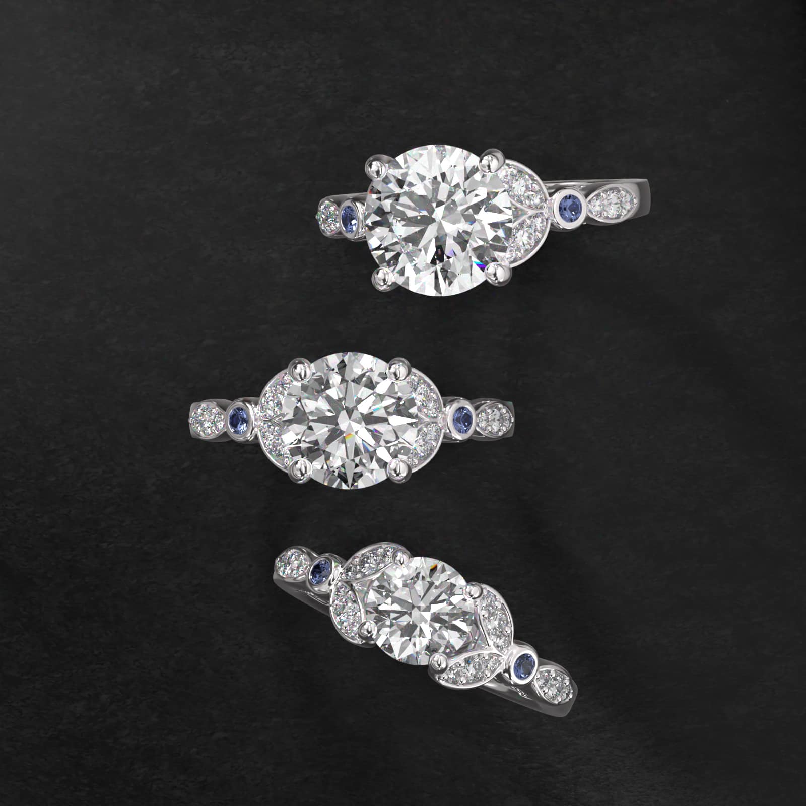 Floral Side Stone Diamond Engagement Ring In Platinum